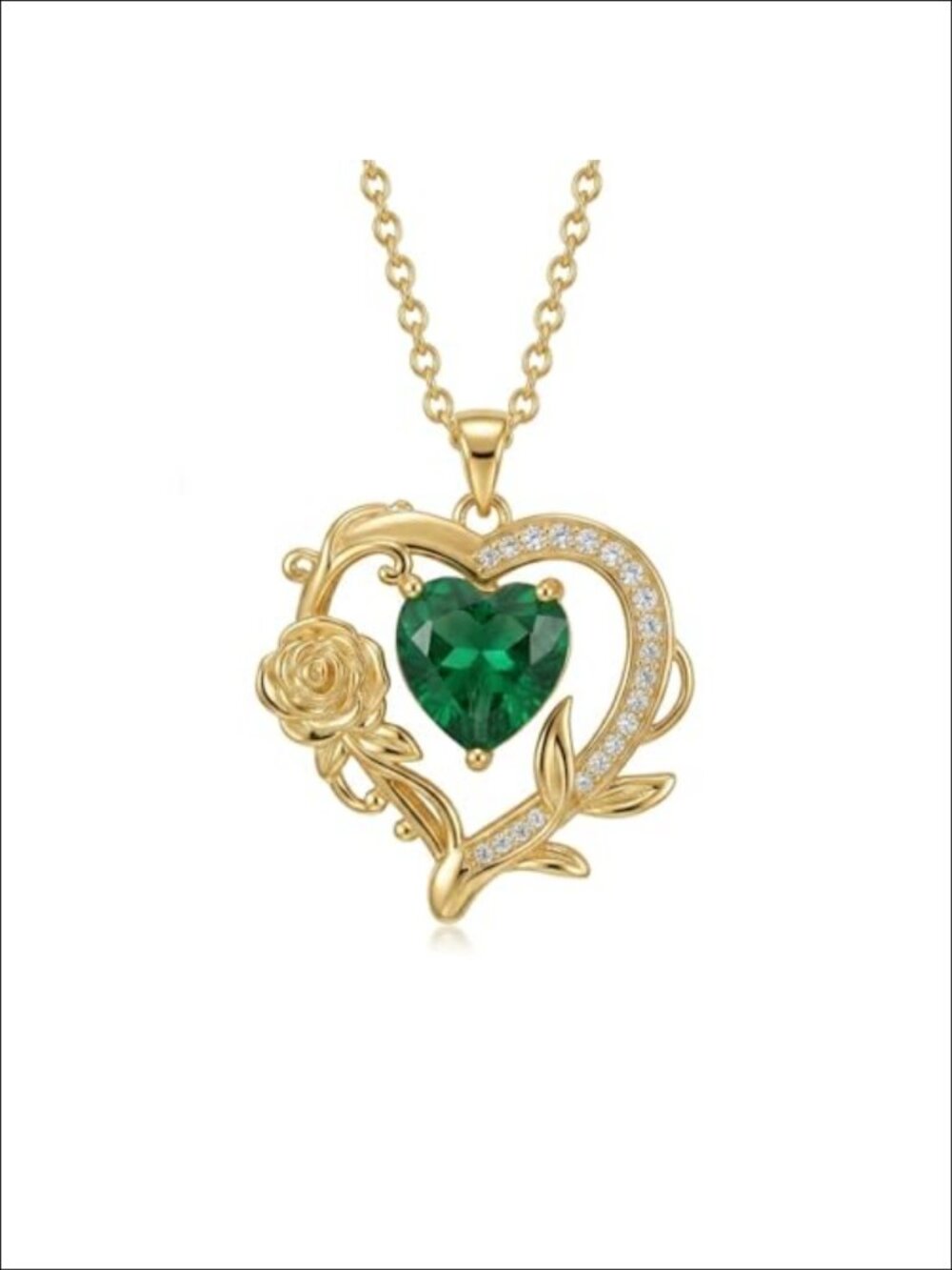 14K Gold Plated Heart Pendant Necklace with Emerald Gemstone